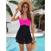 Blooming Jelly Womens Tummy Control Swimsuit Twist Front Bathing Suit(Hot Pink and Black)