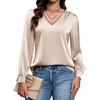 Blooming Jelly Women Silk Business Dressy Casual Blouses Long Sleeve Tops(Beige)
