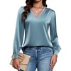 Blooming Jelly Women Silk Business Dressy Casual Blouses Long Sleeve Tops(Blue)