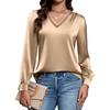 Blooming Jelly Women Silk Business Dressy Casual Blouses Long Sleeve Tops(Brown)