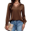Blooming Jelly Women Silk Business Dressy Casual Blouses Long Sleeve Tops(Dark Brown)