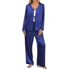 Blooming Jelly Women Silk Pajamas Set 2 Piece Satin PJ Sets Long Sleeve with Tie Lounge Sleepwear(Deep Blue)