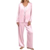 Blooming Jelly Women Silk Pajamas Set 2 Piece Satin PJ Sets Long Sleeve with Tie Lounge Sleepwear(Pink)