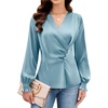 Blooming Jelly Womens Business Casual Blouses Dressy Long Sleeve Tops Satin Silk Work Shirt Fall Fashion 2026(Blue Green,Small)