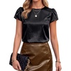 Blooming Jelly Womens Business Dressy Casual Tops Silk Satin Crew Neck Blouse Trendy Cap Short Sleeve Summer Shirts 2026(Black)