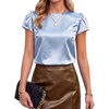 Blooming Jelly Womens Business Dressy Casual Tops Silk Satin Crew Neck Blouse Trendy Cap Short Sleeve Summer Shirts 2026(Blue)