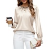 Blooming Jelly Womens Dressy Business Casual Blouse Pleated Long Sleeve Tops Satin Silk Work Shirt Fall Outfits 2026(Apricot)