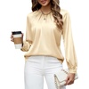Blooming Jelly Womens Dressy Business Casual Blouse Pleated Long Sleeve Tops Satin Silk Work Shirt Fall Outfits 2026(Apricot Yellow)