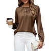 Blooming Jelly Womens Dressy Business Casual Blouse Pleated Long Sleeve Tops Satin Silk Work Shirt Fall Outfits 2026(Brown)