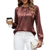 Blooming Jelly Womens Dressy Business Casual Blouse Pleated Long Sleeve Tops Satin Silk Work Shirt Fall Outfits 2026(Brown-polka Dots)