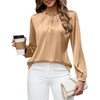 Blooming Jelly Womens Dressy Business Casual Blouse Pleated Long Sleeve Tops Satin Silk Work Shirt Fall Outfits 2026(Golden)