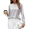 Blooming Jelly Womens Dressy Business Casual Blouse Pleated Long Sleeve Tops Satin Silk Work Shirt Fall Outfits 2026(White-polka Dots)
