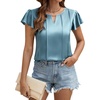 Blooming Jelly Womens Dressy Business Casual Blouse Pleated Ruffle Tops Key Hole Satin Silk Work Shirt Summer Outfits(Turquoise)