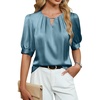 Blooming Jelly Women’s Dressy Business Casual Blouses Silk Puff Sleeve Tops Summer Outfits V Neck Pleated Work Shirts 2025(Light Blue)