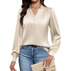 Blooming Jelly Womens Dressy Casual Blouses Long Sleeve Fall Work Tops(Beige)