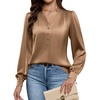 Blooming Jelly Womens Dressy Casual Blouses Long Sleeve Fall Work Tops(Camel)