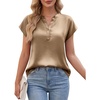 Blooming Jelly Womens Dressy Casual Tops Satin Work Blouses Cap Sleeve Button Down Shirts Summer Business Outfits(Khaki)