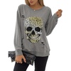 Blooming Jelly Women’s Halloween Sweatshirts Skull Shirts Fall Sweater(Grey-leopard Skull)