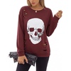Blooming Jelly Women’s Halloween Sweatshirts Skull Shirts Fall Sweater(Wine Red)