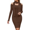 Blooming Jelly Womens Off Shoulder Sweater Dress Scarf Long Sleeve Dresses(Brown)
