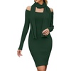 Blooming Jelly Womens Off Shoulder Sweater Dress Scarf Long Sleeve Dresses(Green)