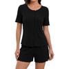 Blooming Jelly Womens Pajama Sets 2 Piece Pjs Lounge Set Button Down Soft Short Sleeve Sleepwear Top Shorts(Black)