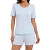 Blooming Jelly Womens Pajama Sets 2 Piece Pjs Lounge Set Button Down Soft Short Sleeve Sleepwear Top Shorts(Blue)