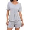 Blooming Jelly Womens Pajama Sets 2 Piece Pjs Lounge Set Button Down Soft Short Sleeve Sleepwear Top Shorts(Grey)