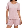 Blooming Jelly Womens Pajama Sets 2 Piece Pjs Lounge Set Button Down Soft Short Sleeve Sleepwear Top Shorts(Pink)
