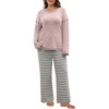 Blooming Jelly Womens Plus Size Pajamas Sets Cute 2 Piece Lounge Set Color Block Matching Fall Pjs Loungewear Pockets(Pink-grey Stripes)