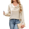 Blooming Jelly Womens Satin Blouse Cowl Neck Draped Long Sleeve Dressy Tops(Apricot)