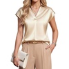 Blooming Jelly Womens Satin Business Casual Tops Cap Short Sleeve Blouse(Beige)