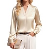 Blooming Jelly Womens Satin Long Sleeve Shirts Business Dressy Casual Tops(Beige)