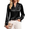 Blooming Jelly Womens Satin Long Sleeve Shirts Business Dressy Casual Tops(Black)