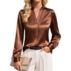 Blooming Jelly Womens Satin Long Sleeve Shirts Business Dressy Casual Tops(Brown)