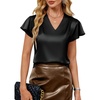 Blooming Jelly Women’s Satin Ruffle Sleeve Blouse – Dressy Casual Business Wear(Black)