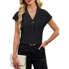 Blooming Jelly Women’s Satin Ruffle Sleeve Blouse – Dressy Casual Business Wear(Black2)
