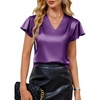 Blooming Jelly Women’s Satin Ruffle Sleeve Blouse – Dressy Casual Business Wear(Dark Purple)