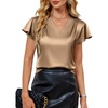 Blooming Jelly Women’s Satin Ruffle Sleeve Blouse – Dressy Casual Business Wear(Khaki)