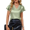 Blooming Jelly Women’s Satin Ruffle Sleeve Blouse – Dressy Casual Business Wear(Mint Green)