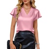 Blooming Jelly Women’s Satin Ruffle Sleeve Blouse – Dressy Casual Business Wear(Pink)