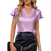Blooming Jelly Women’s Satin Ruffle Sleeve Blouse – Dressy Casual Business Wear(Purple)