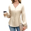 Blooming Jelly Womens Satin Silk Dressy Casual Business Blouse Button Down Long Sleeve Peplum Top Work Shirt Fall Outfit(Apricot)