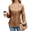 Blooming Jelly Womens Satin Silk Dressy Casual Business Blouse Button Down Long Sleeve Peplum Top Work Shirt Fall Outfit(Khaki)