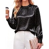 Blooming Jelly Women’s Silk Blouse Polka Dot Dressy Casual Work Top(Black)
