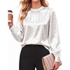 Blooming Jelly Women’s Silk Blouse Polka Dot Dressy Casual Work Top(White)
