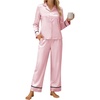 Blooming Jelly Women’s Silk Satin Pajamas Long Sleeve Button Down 2 Piece Lounge Set Striped Loungewear Sleepwear(Pink Striped)