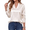 Blooming Jelly Womens Silk Work Blouses Long Sleeve Business Casual Tops(Beige)
