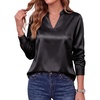 Blooming Jelly Womens Silk Work Blouses Long Sleeve Business Casual Tops(Black)