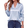 Blooming Jelly Womens Silk Work Blouses Long Sleeve Business Casual Tops(Blue)